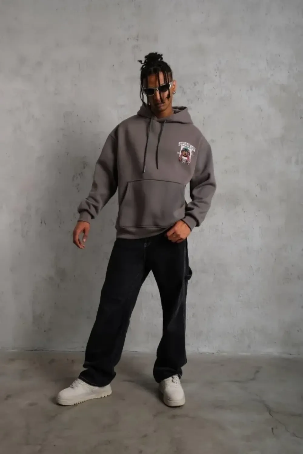 Erkek SCHOOL BOY Baskılı Kapüşonlu Sweat - Gri