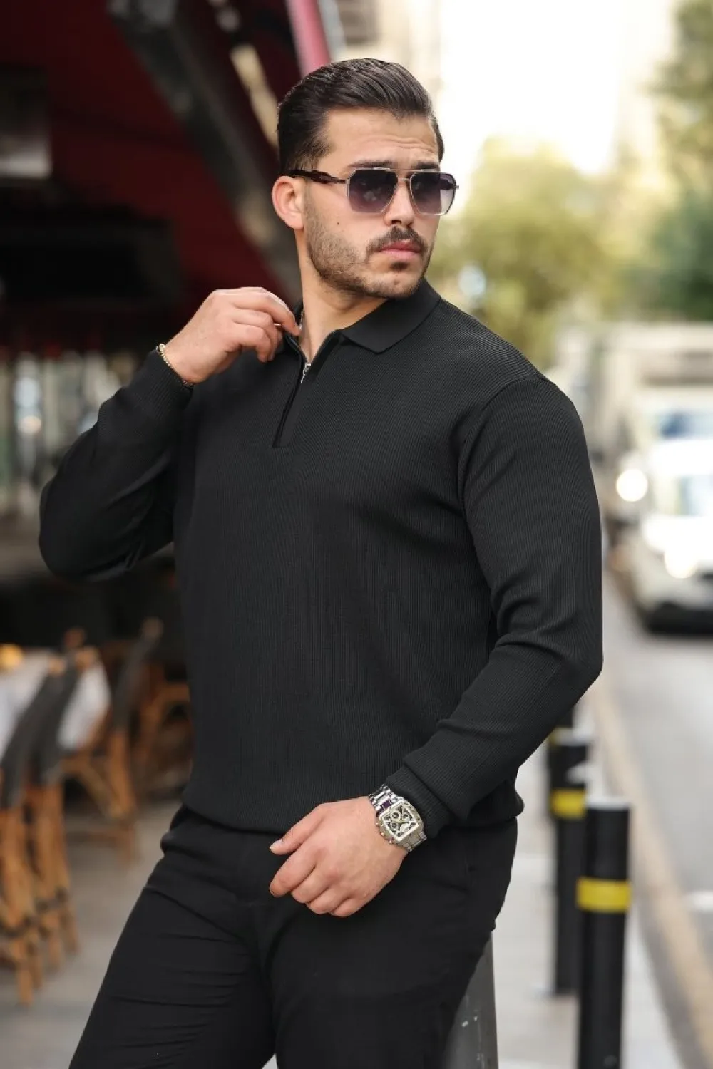 Erkek Selanik örme Yakalı Uzun Kollu Triko