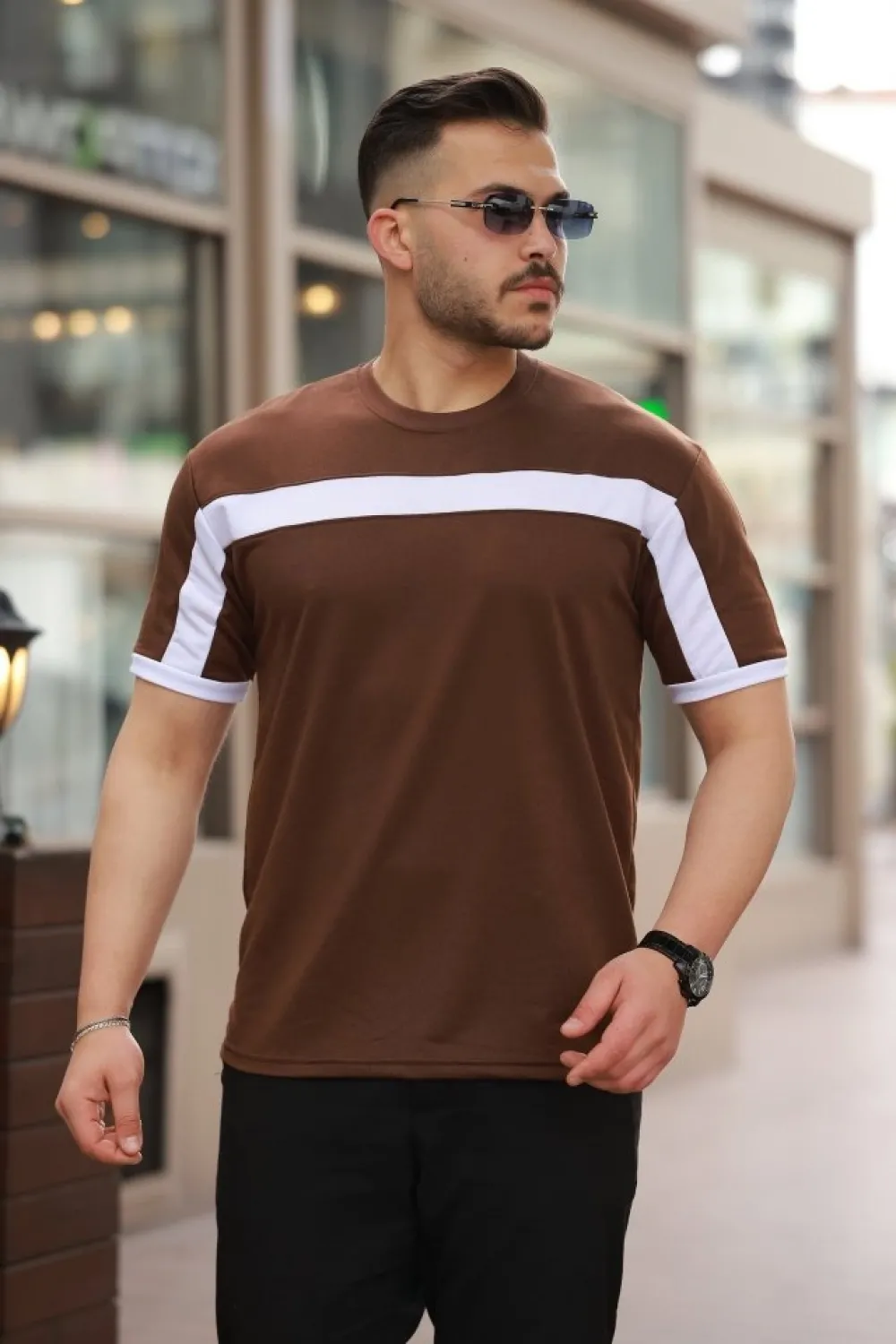 Erkek şerit Detaylı Kısa Kollu T-shirt
