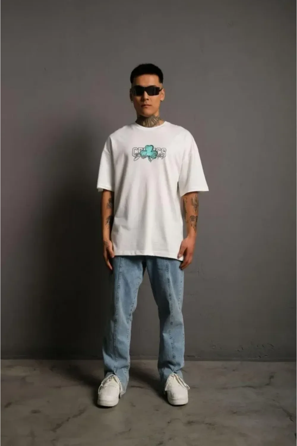 Erkek Sırt Baskılı T-shirt - Beyaz