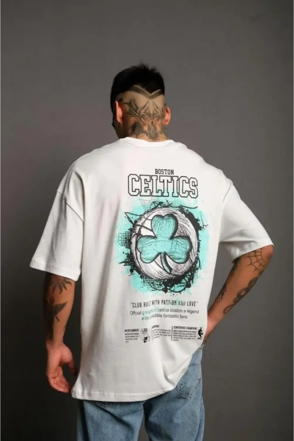 Erkek Sırt Baskılı T-shirt - Beyaz