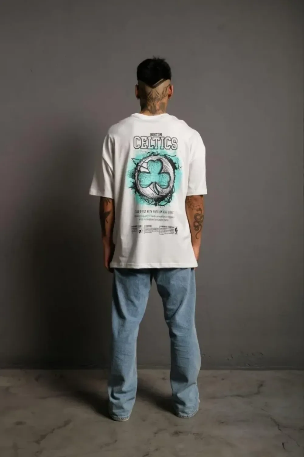 Erkek Sırt Baskılı T-shirt - Beyaz