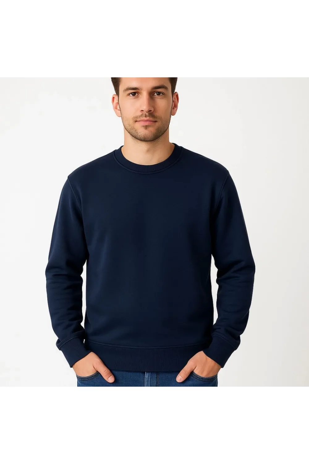 Erkek Üç İplik Düz Bisiklet Yaka SweatShirt - Lacivert