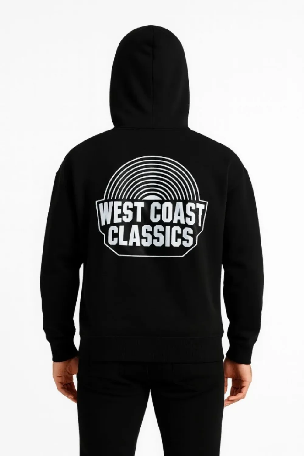 Erkek Üç İplik Kapüşonlu Ön Ve Arka Baskılı SweatShirt Hoodie - Siyah