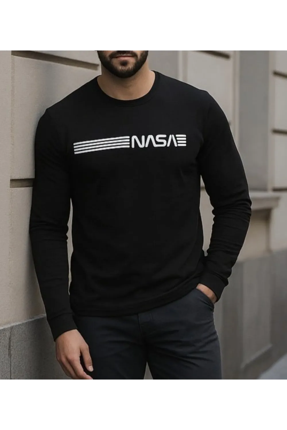 Erkek Uzun Kollu Bisiklet Yaka Viskon Sweat