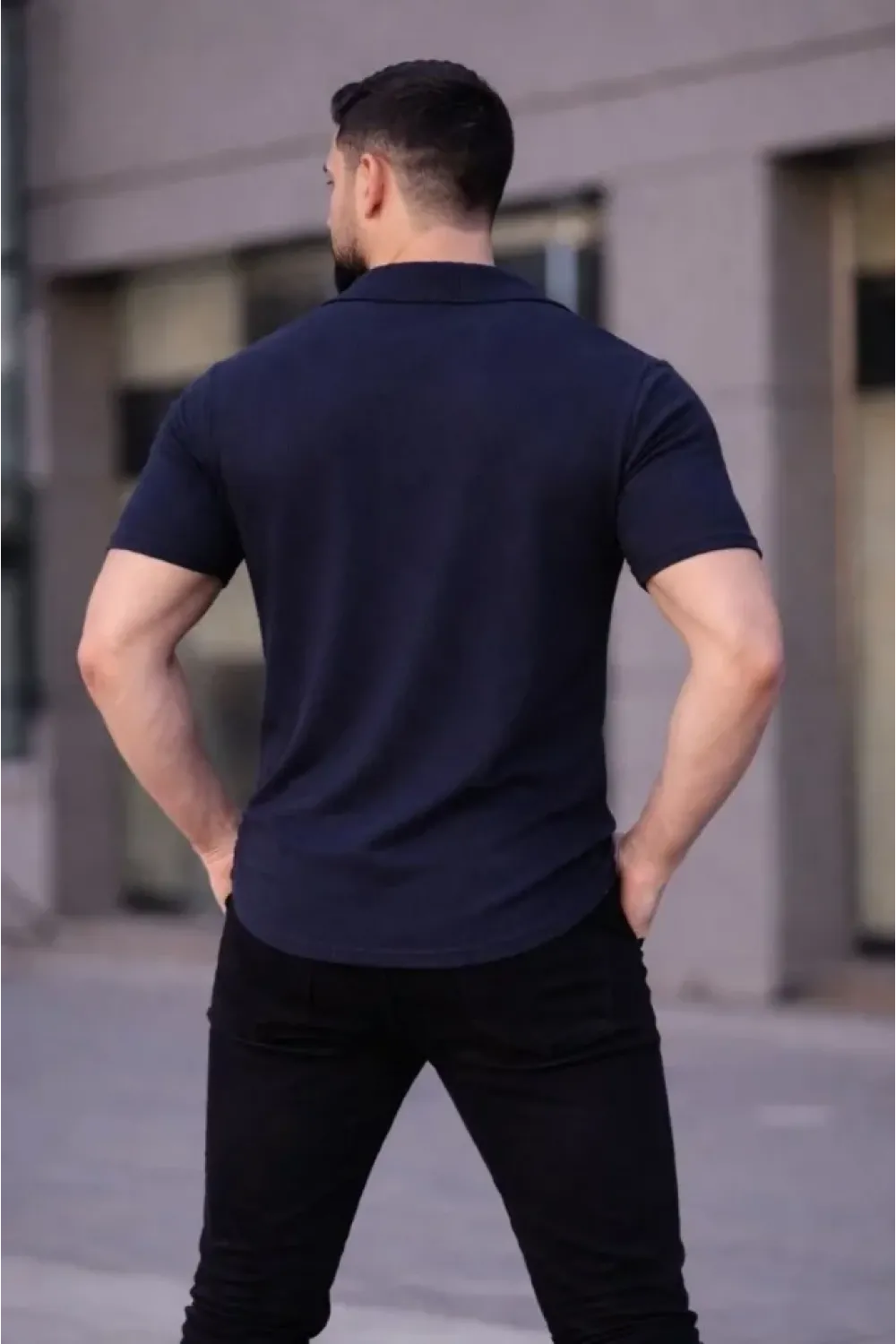 Erkek Waffle Kumaş Kısa Kollu Düğmeli Açık Yaka Regular Fit Gömlek - Lacivert