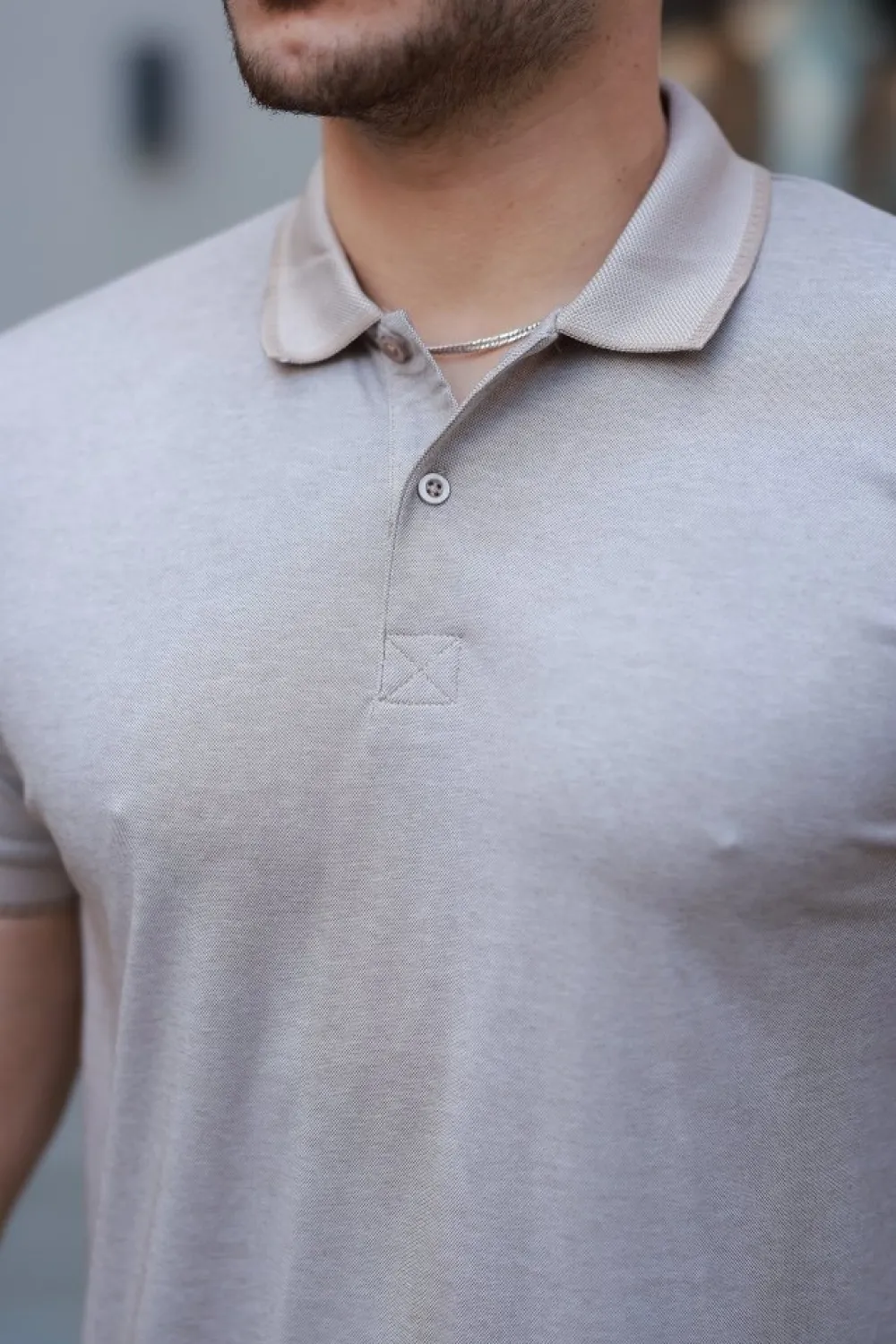 Erkek Yakalı Kagi Kumaş Kısa Kollu T-shirt