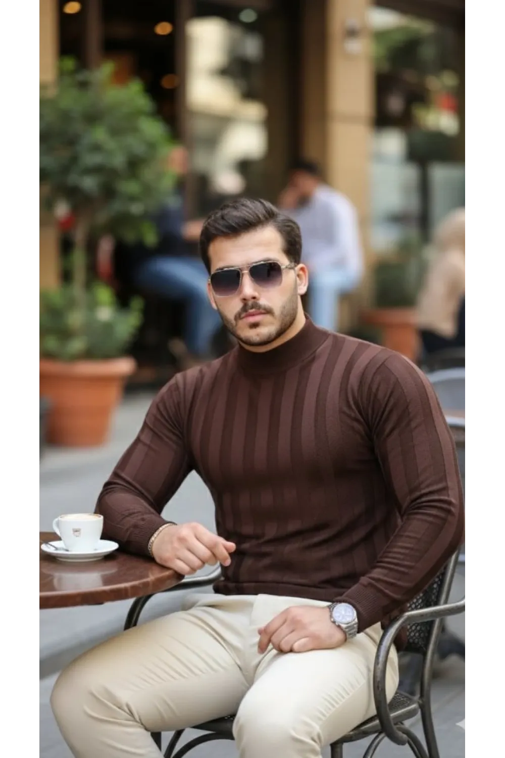 Erkek Yarım Balıkçı Yaka Kabartma Desenli Triko