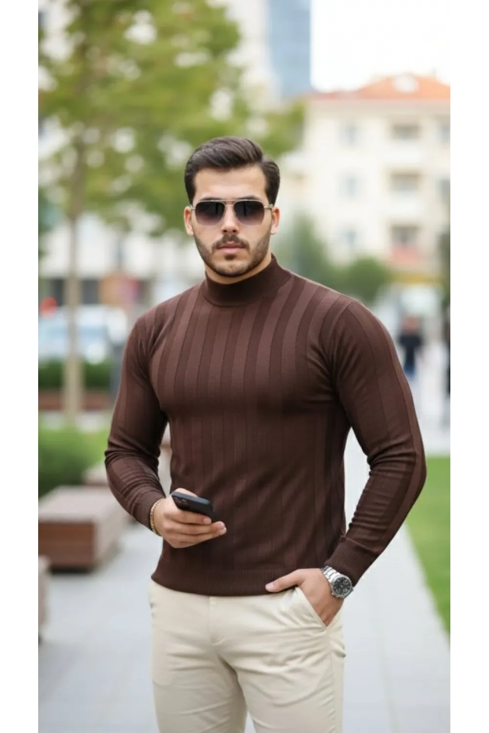 Erkek Yarım Balıkçı Yaka Kabartma Desenli Triko