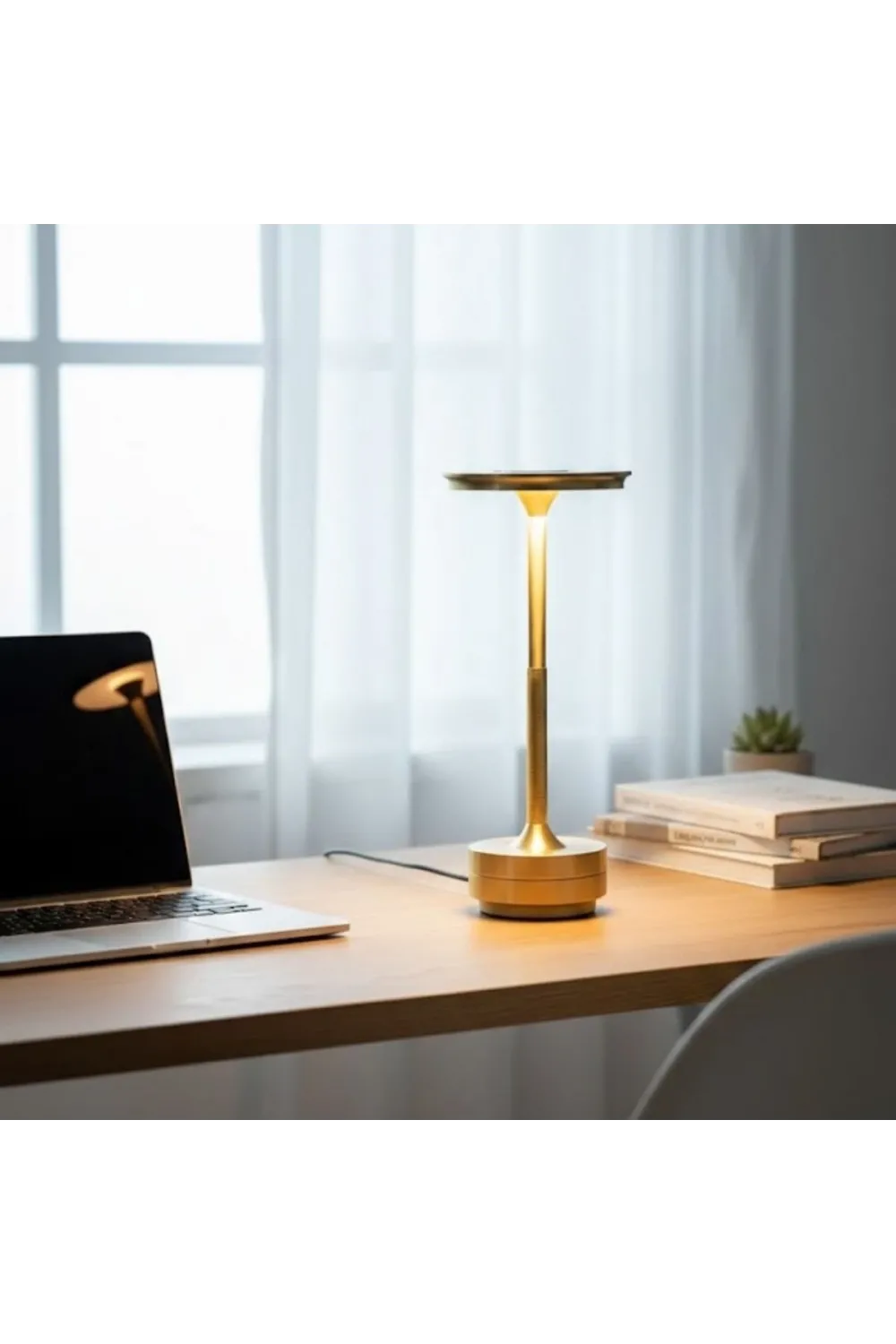 Eskitme Gold Kasa Dokunmatik Şarjlı Masa Lambası – 3 Renk Işık Modlu, Led Aydınlatmalı, Modern &amp; Dekoratif Abajur