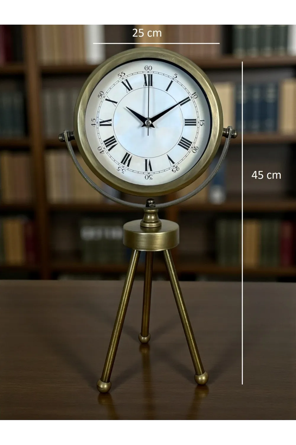 Eskitme Roma Rakamlı Tripod Üç Ayaklı Metal Masa Saati