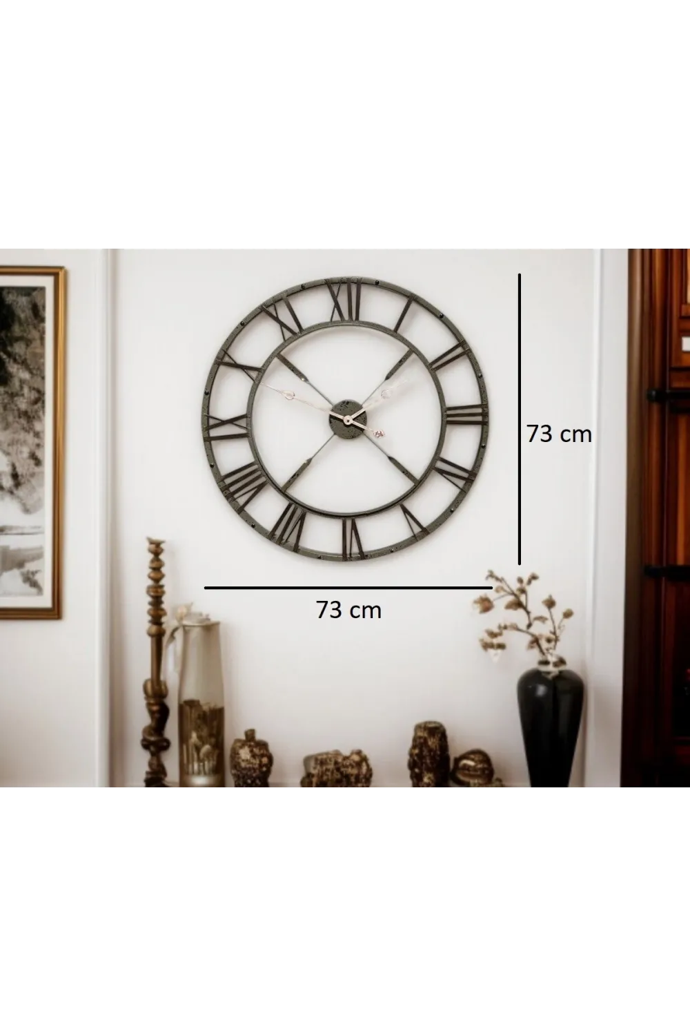 Eskitme Stil 73 Cm Duvar Saati