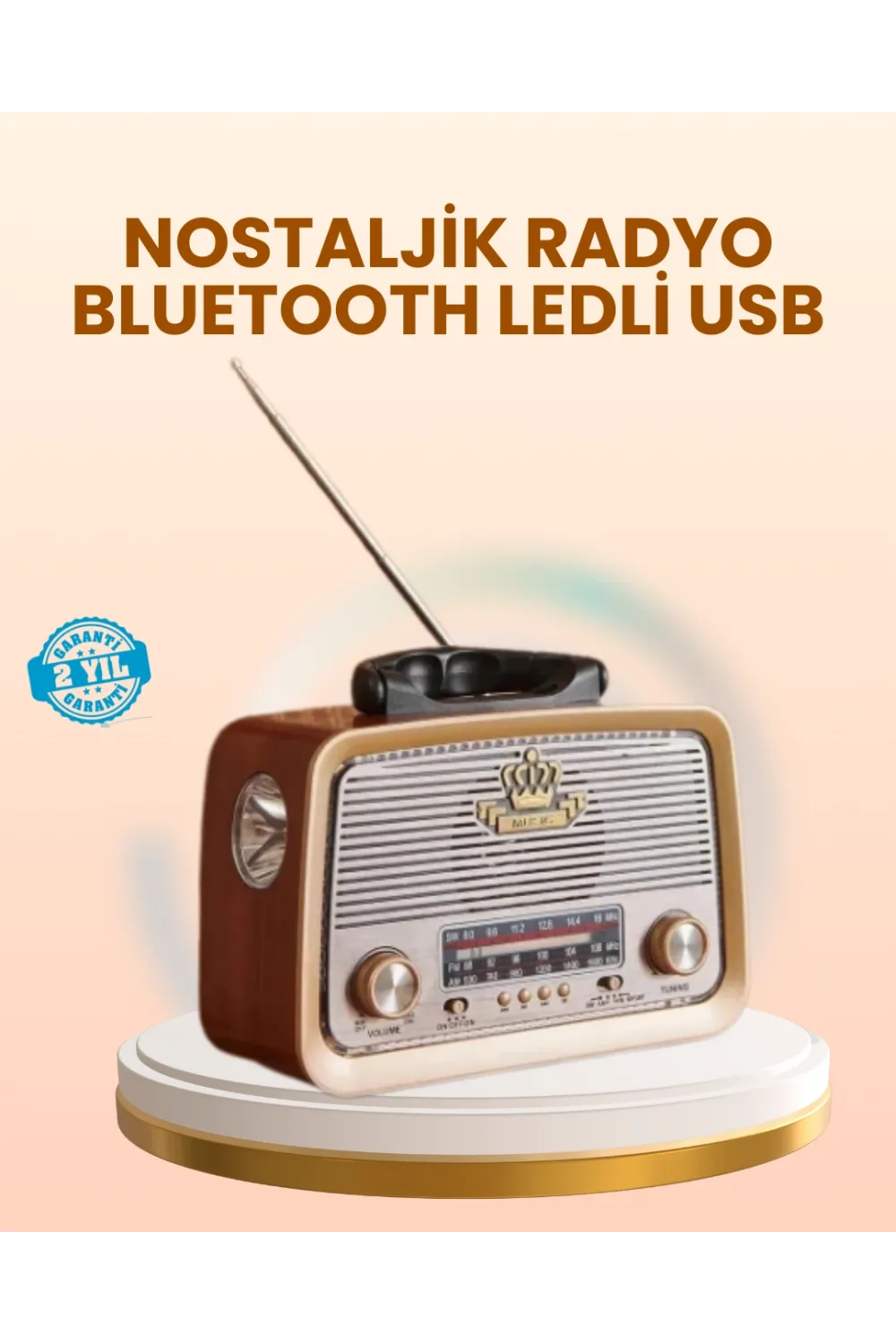 Eskitme Tasarımlı Ahşap Bluetooth Radyo Led Aydınlatmalı