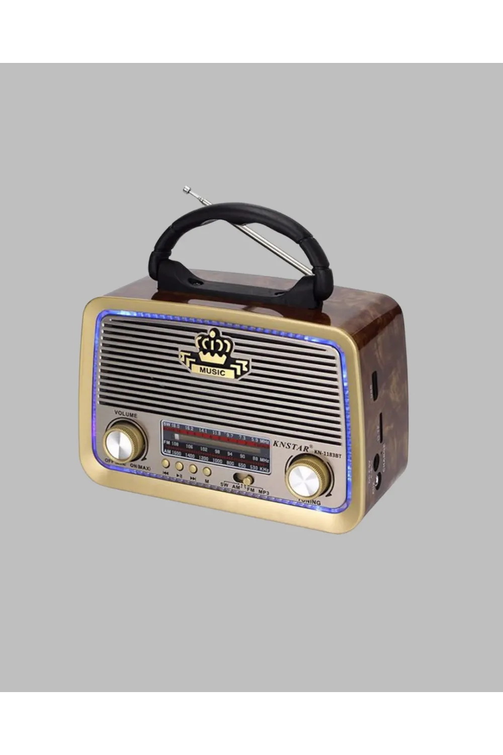 Eskitme Tasarımlı Ahşap Bluetooth Radyo Led Aydınlatmalı