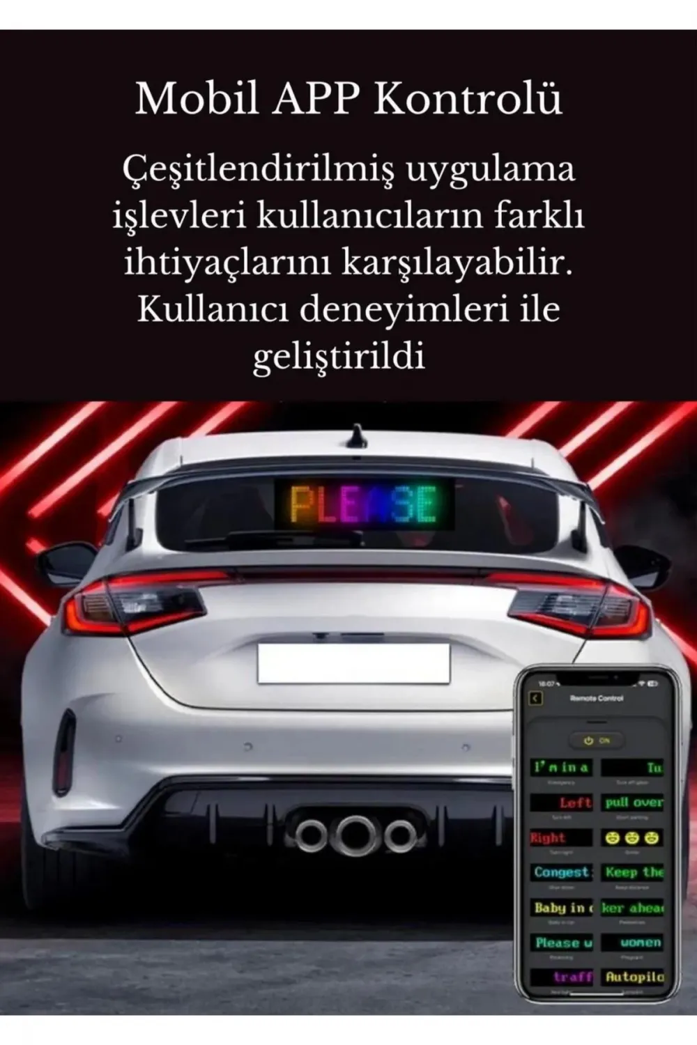 Esnek Katlanabilir Panel Led Cama Yapışır Uygulama İle Kontrol Dijital Tabela Kayar 60cm 16x96 Led