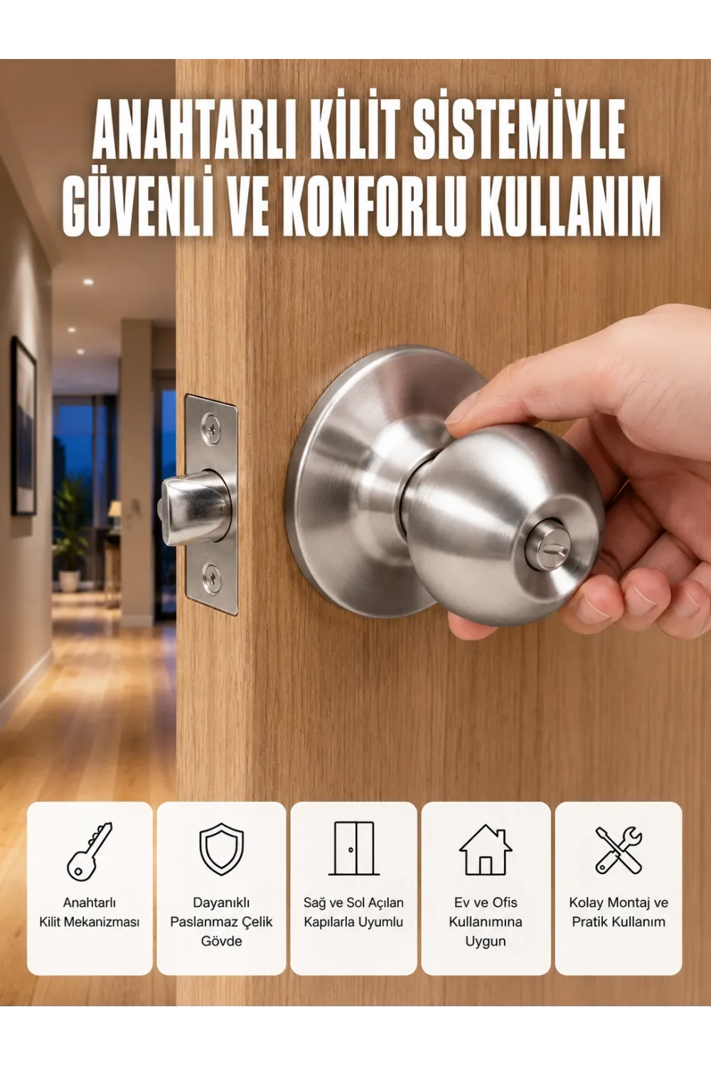 Estetik Güvenli Topuzlu Kapı Kilidi