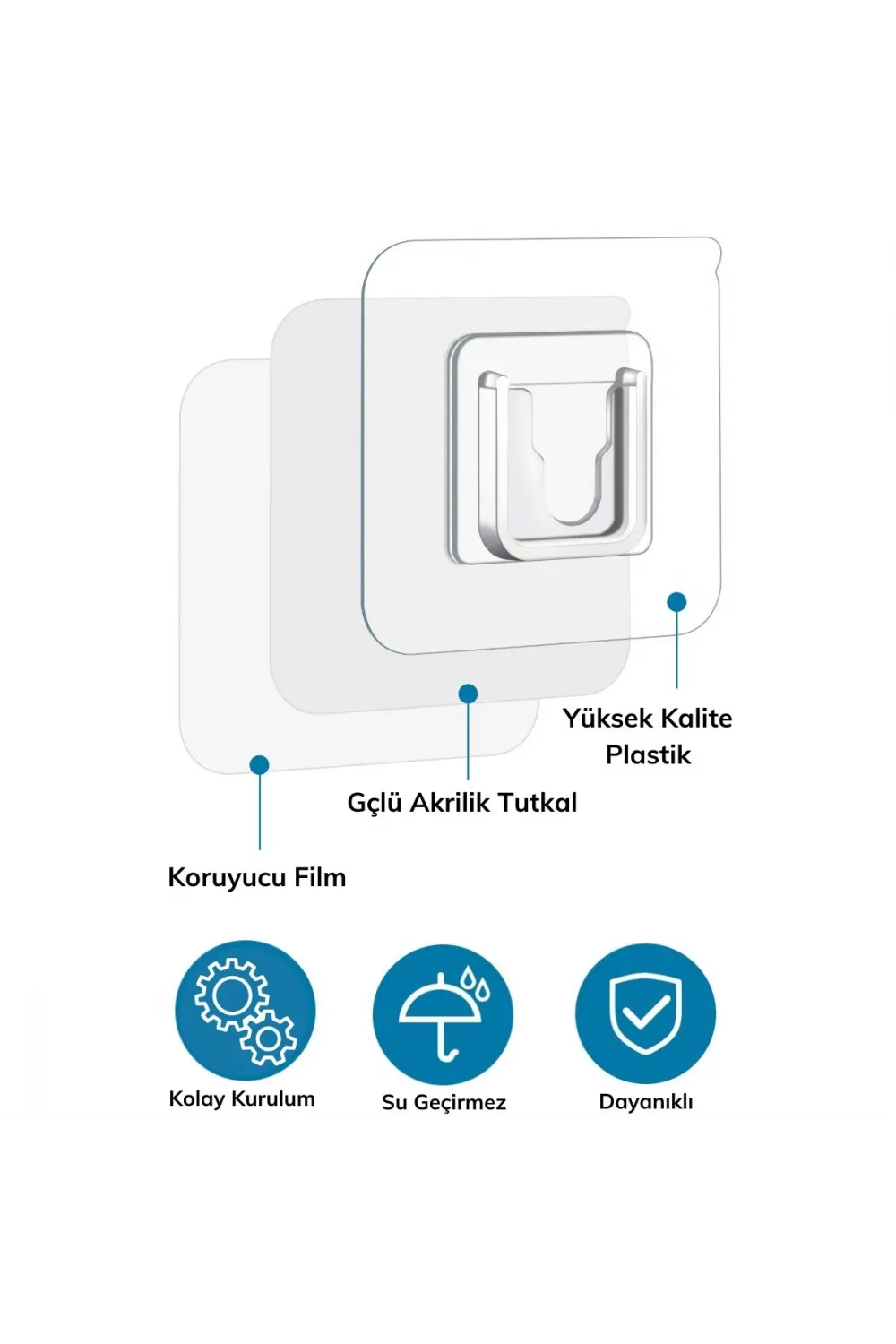 Eşya Sabitleme Askısı 10 Çift Şeffaf Çift Taraflı Yapışkanlı Geçmeli Klips