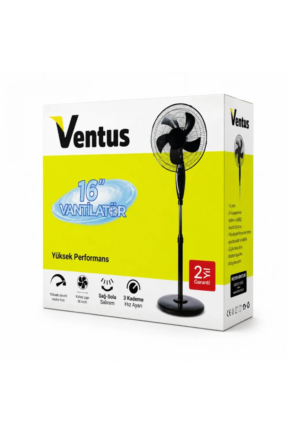 Ev Tipi Ayaklı Vantilatör - 16 İnç 5 Pervaneli - 45W Performans
