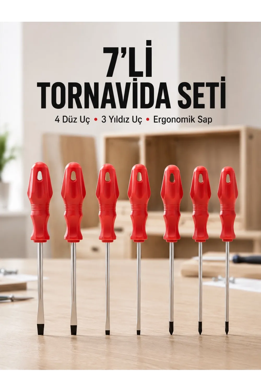 Ev Ve Atölye Kullanımına Uygun 7 Parça Tornavida Seti