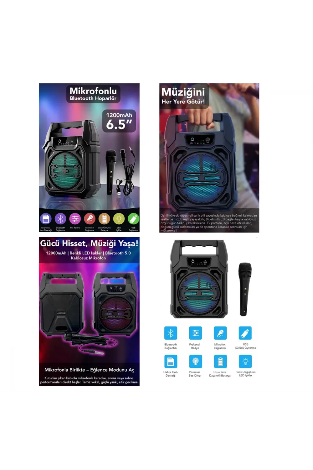 Fantastic Qualıty Q-Max Ps-1283 6.5 Bluetooth Wireless Mikrofonlu Hoparlör Ve Speaker Usb Sarjlı Aux Ve Tf Ve Usb IEGXVCW