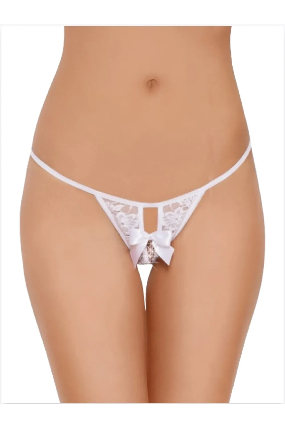 Fantezi Arkası Açık Fiyonklu Beyaz Dantel String - Tanga TG270022