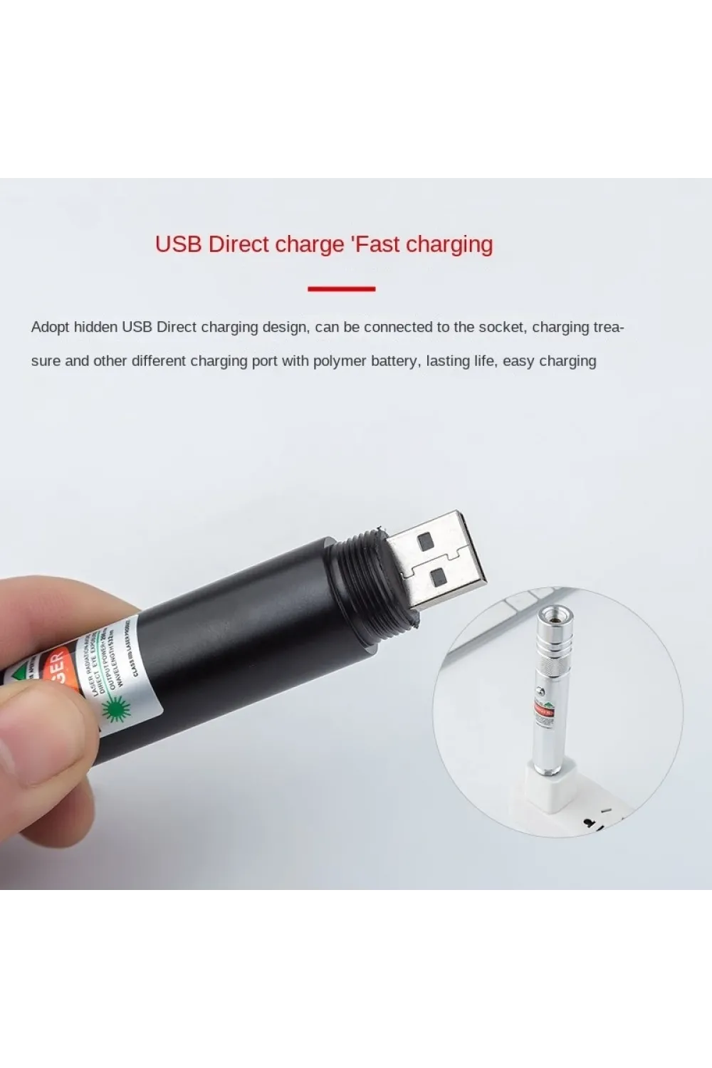 Fithome 100mw Desen Başlıklı Usb Şarjlı Yeşil Lazer Pointer