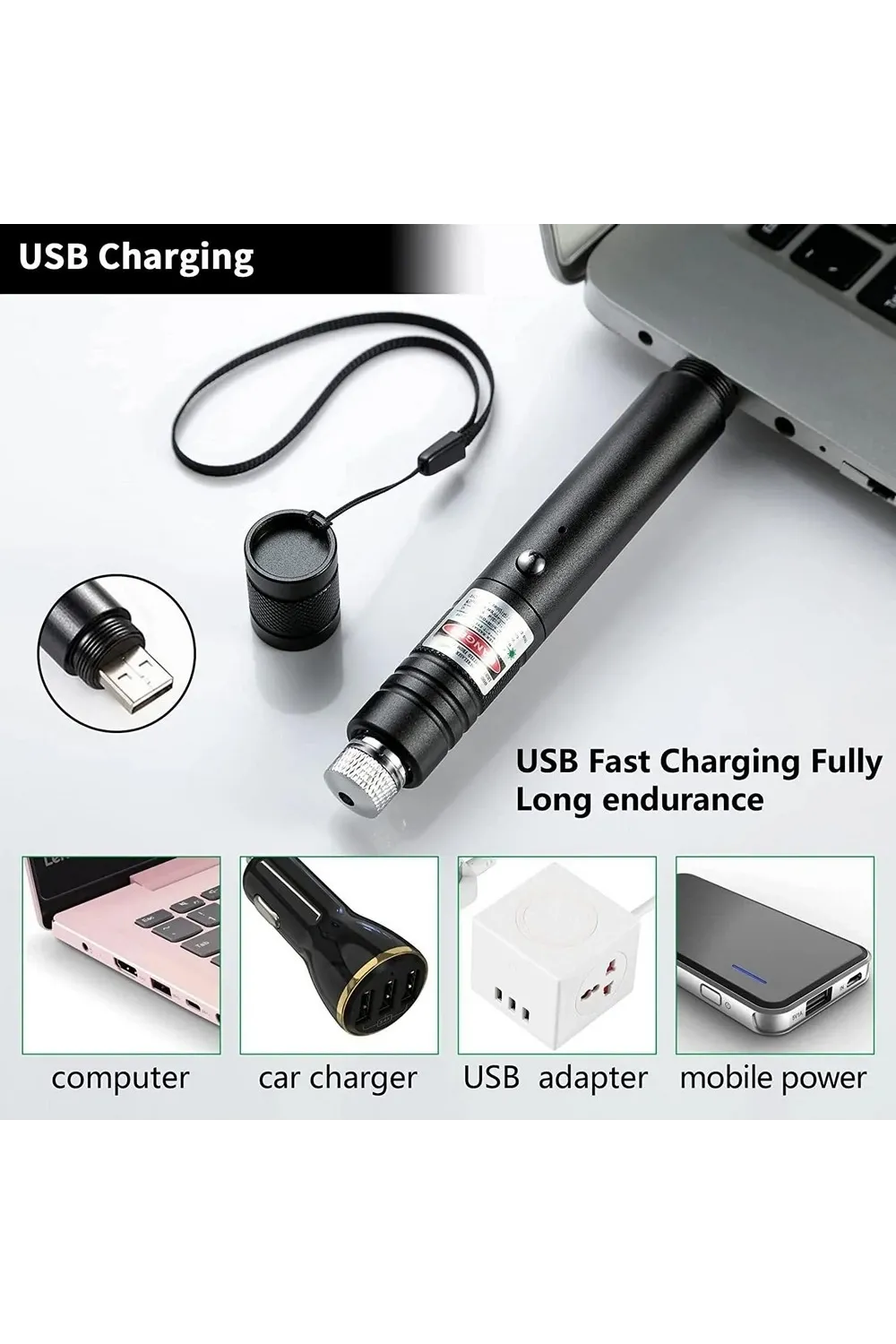 Fithome 100mw Desen Başlıklı Usb Şarjlı Yeşil Lazer Pointer