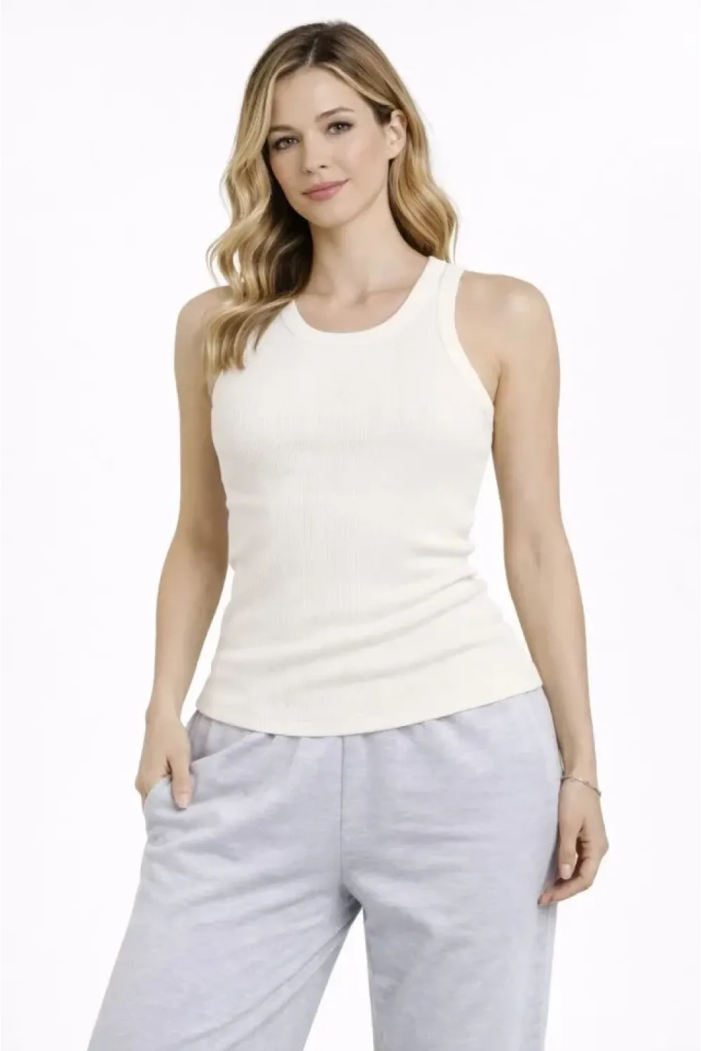 Fitilli Atlet Sıfır Yaka Slim Fit Arka Baskılı Spor Atlet - Krem