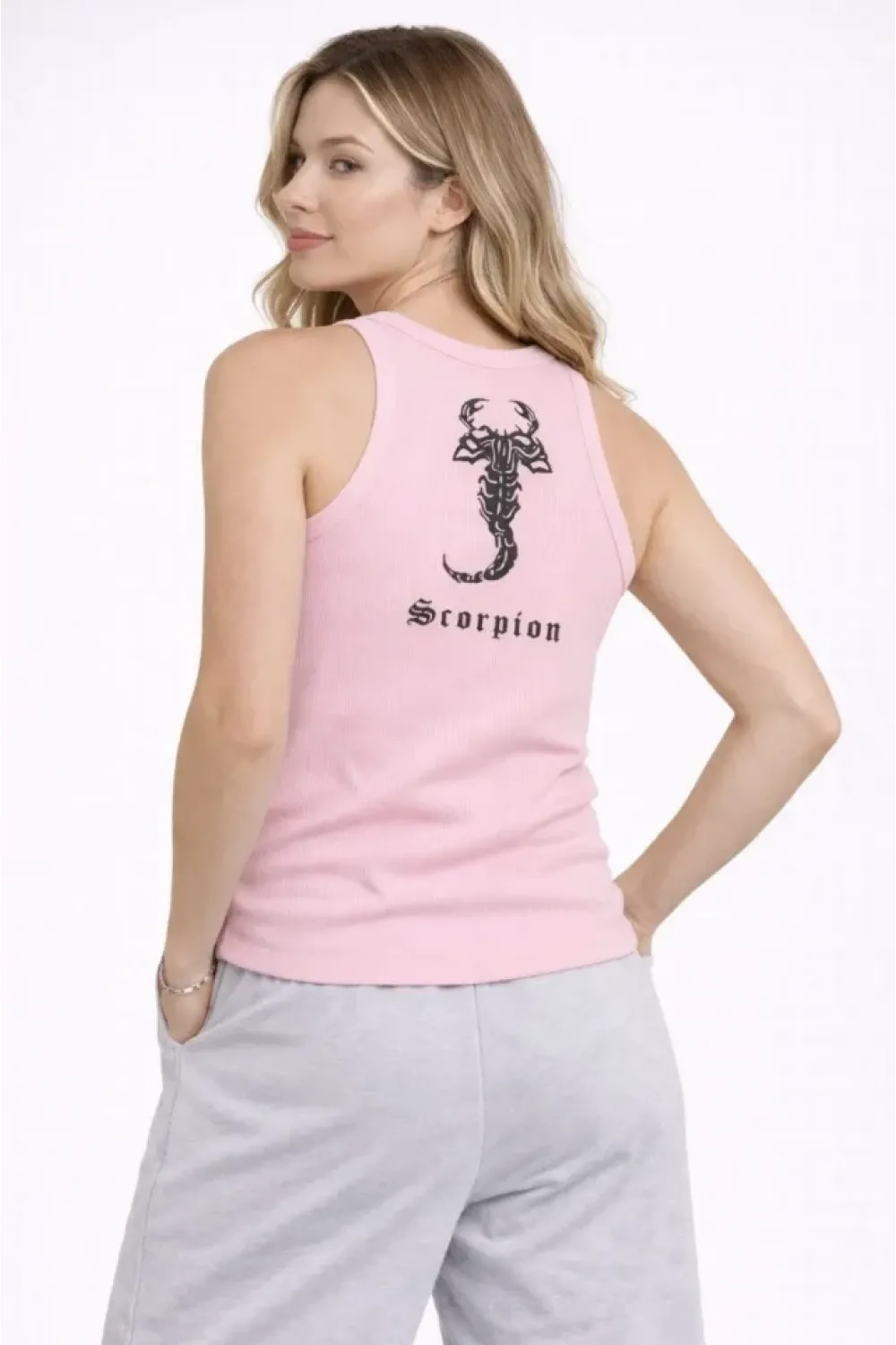 Fitilli Atlet Sıfır Yaka Slim Fit Arka Baskılı Spor Atlet - Pembe