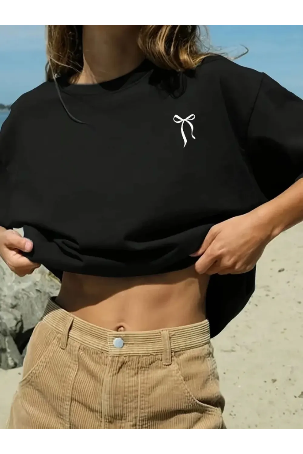 Fiyonk Baskılı Siyah Oversize Unisex T-shirt- Siyah
