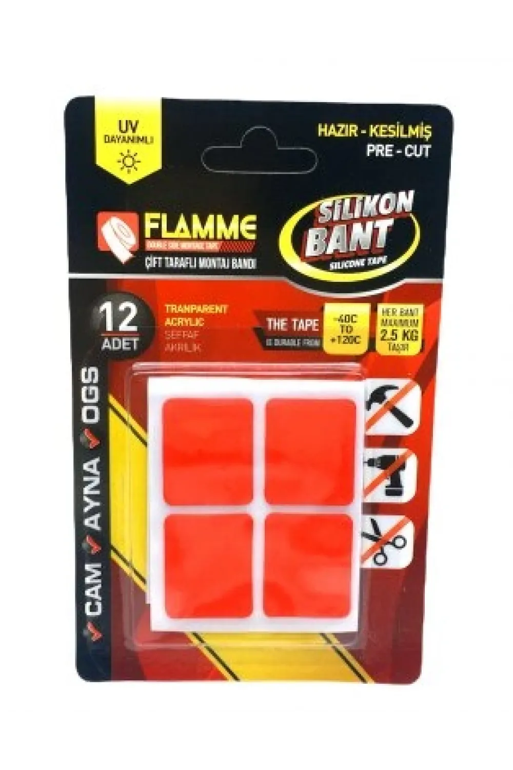 Flamme Silikon 12 Pcs Çift Taraflı Montaj Bant Bandı IEGJG5E