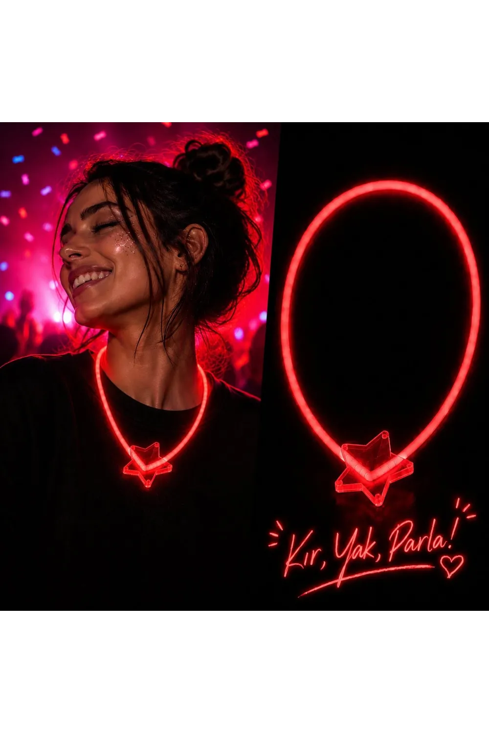Fosforlu Yıldız Parti Kolyesi – Neon Işıklı Kolye Kırmızı Renk