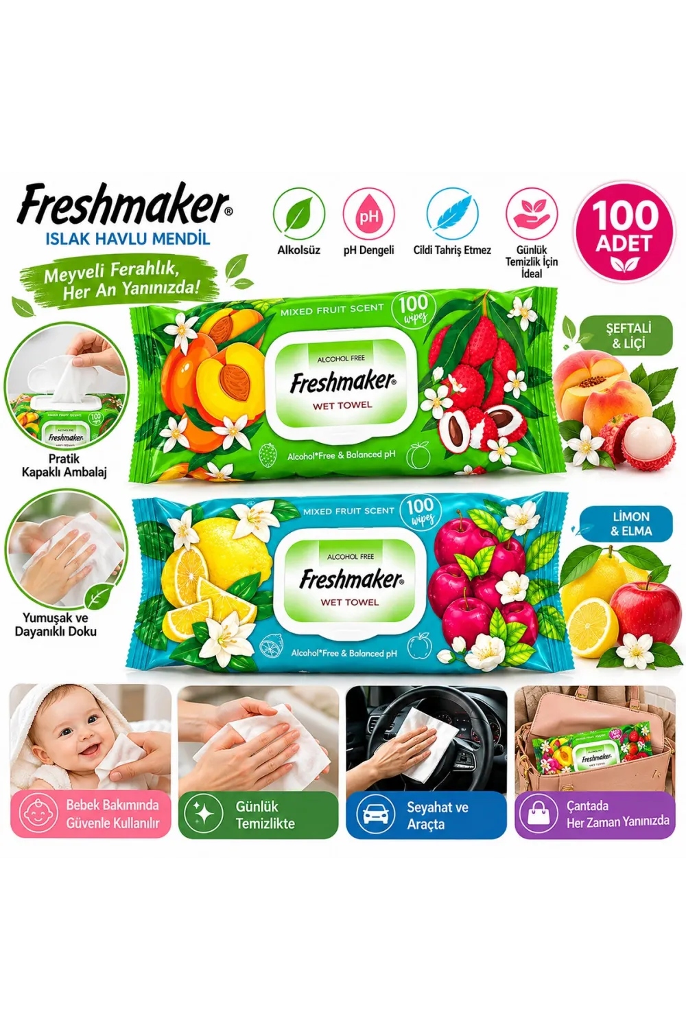 Freshmaker ( 100pcs ) ( Meyveli ) Islak Mendil*24=k