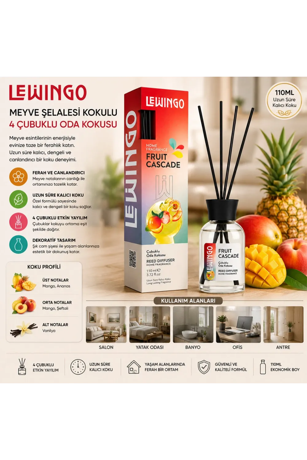 Fruit Cascade Bambu Çubuklu Oda Kokusu - 110 ml - Cam Şişe 