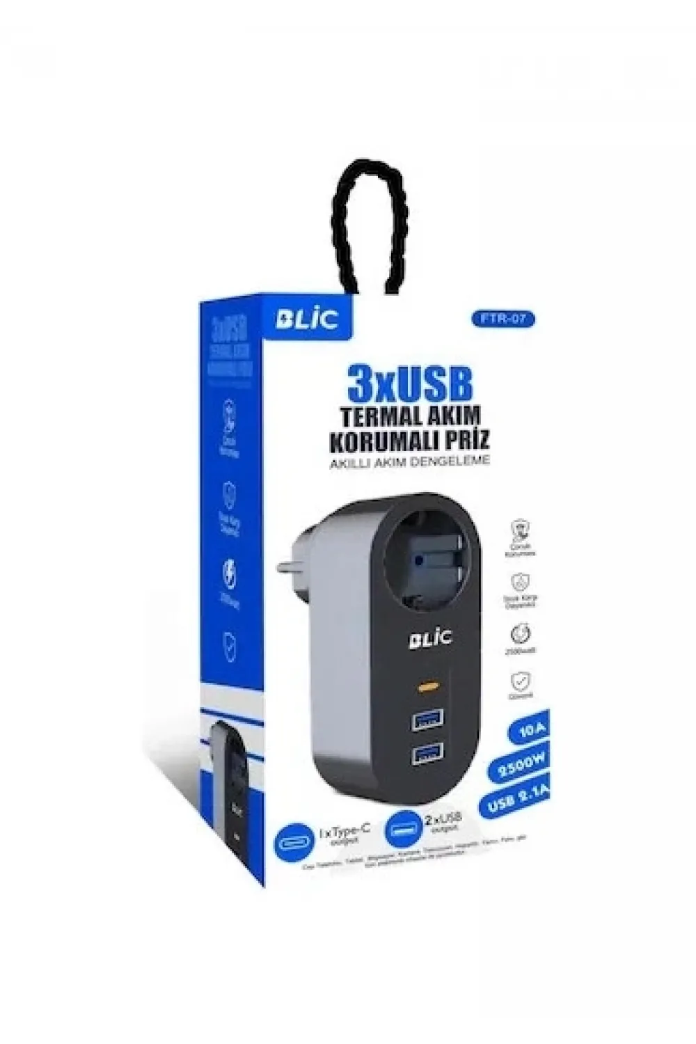 Ftr-07 2xusb 1xtypec Termal Akım Korumalı Isıya Dayanıklı Tekli Priz