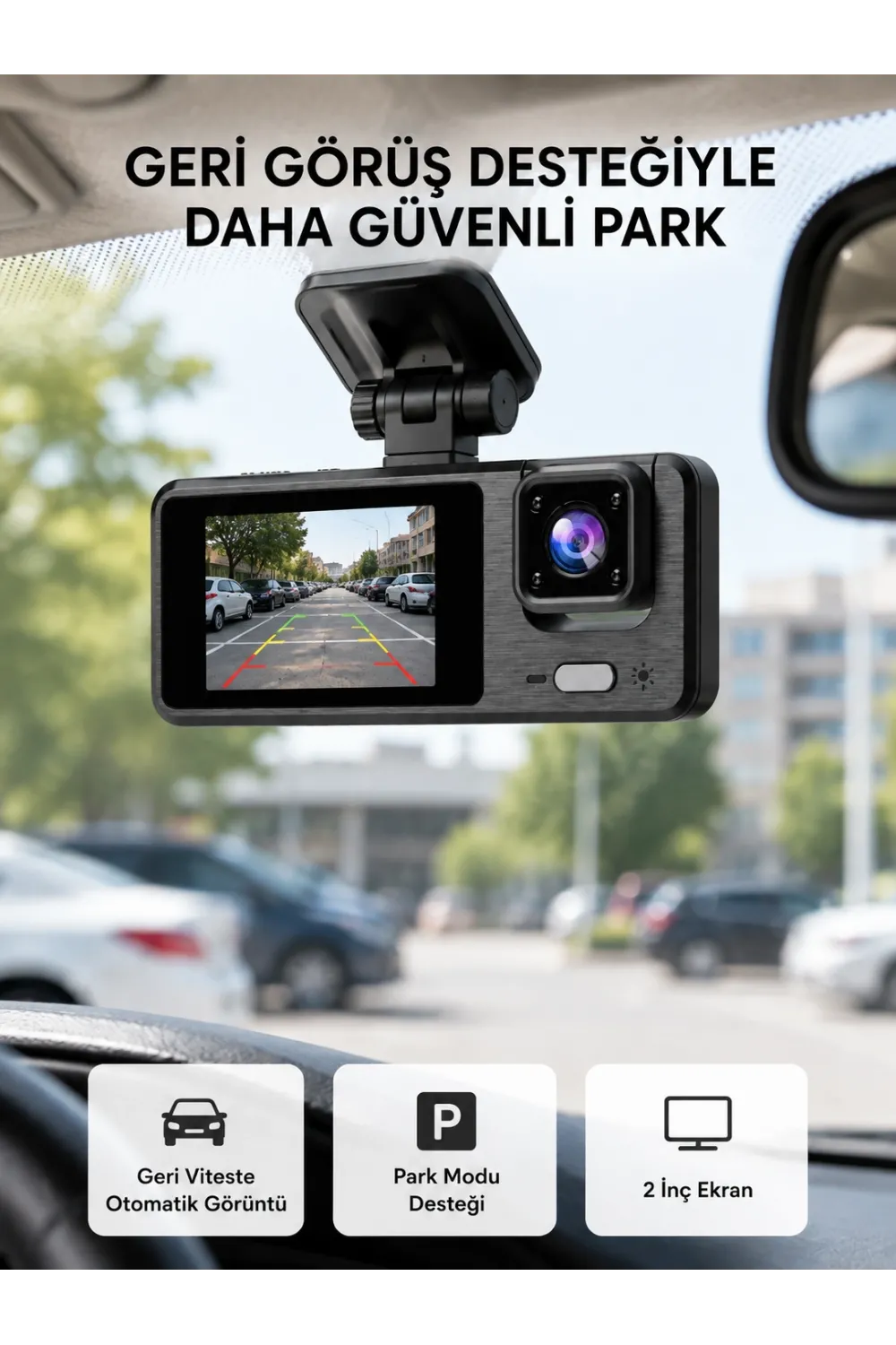 Full Hd 3lü Araç Kamerası Geri Görüş Destekli Park Modlu 1080p Dvr