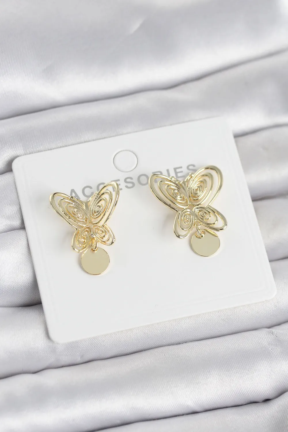 Füsun Küpesi Model Gold Renk Kelebek Model Pirinç Kadın Küpe
