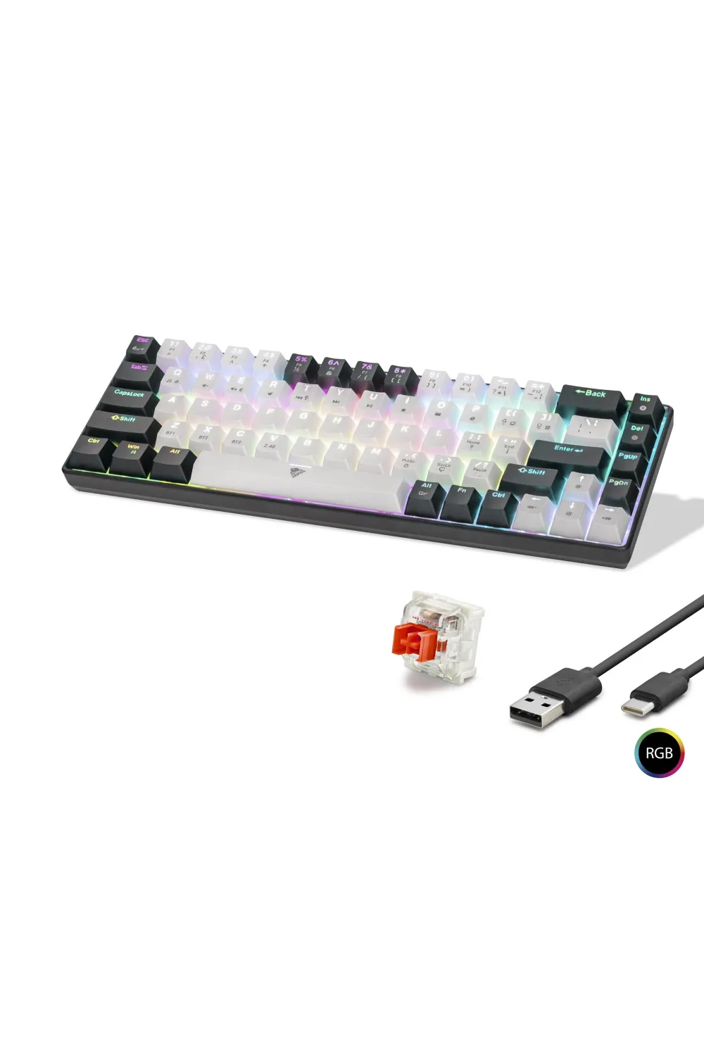 Gaming Mekanik Klavye Tri Mod Rgb Red Switch - Beyaz Siyah MF1703W