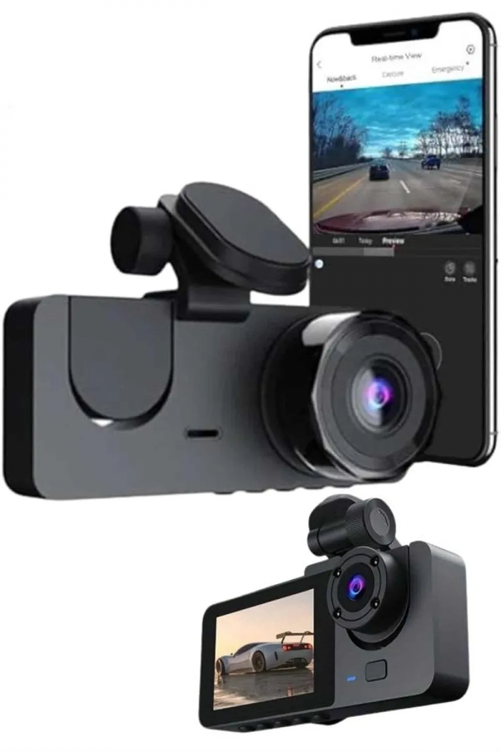 Gece Görüşlü Dvr 3 Lensli Araç İçi Sürüş Kamerası Video Kaydedici