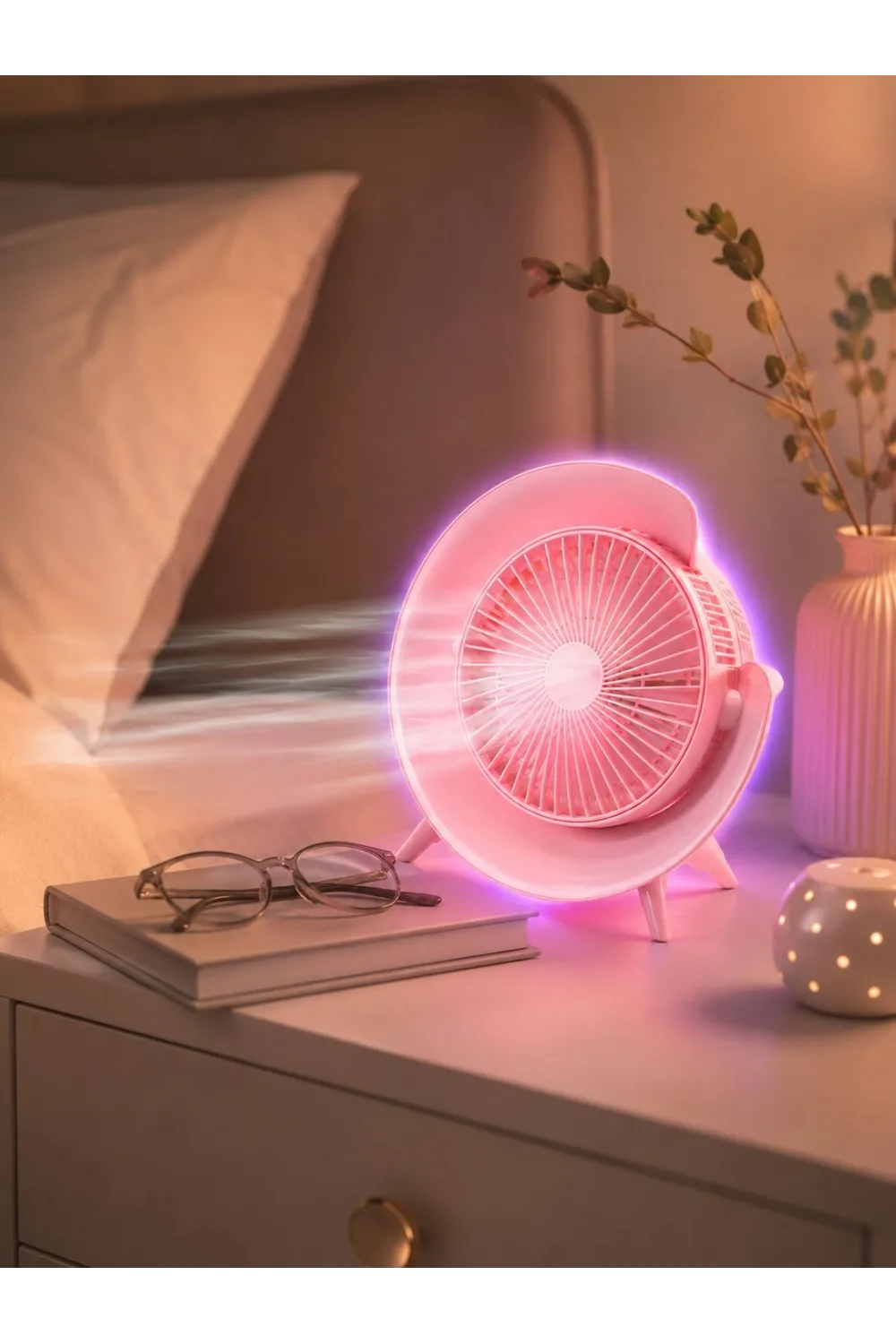 Gece Lambası Özellikli Şarjlı Mini Masaüstü Fan