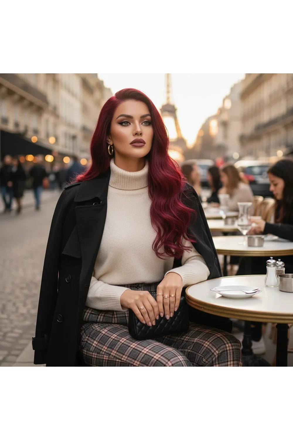 Gerçek Front Lace Tül Peruk - Dalgalı - Koyu Kızıl 70-75cm