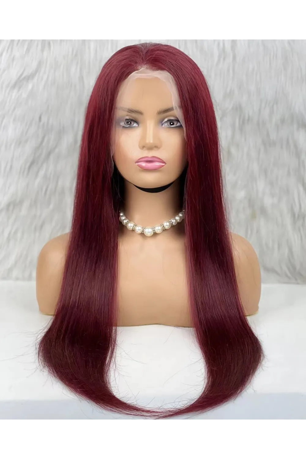 Gerçek Front Lace Tül Peruk - Düz - Koyu Kızıl 70-75cm