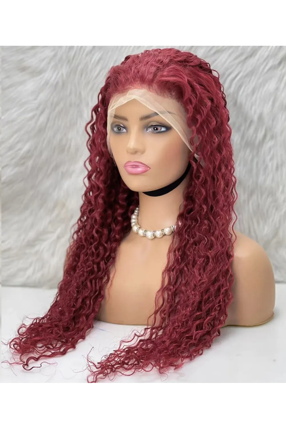 Gerçek Front Lace Tül Peruk - Su Dalgası - Koyu Kızıl 70-75cm