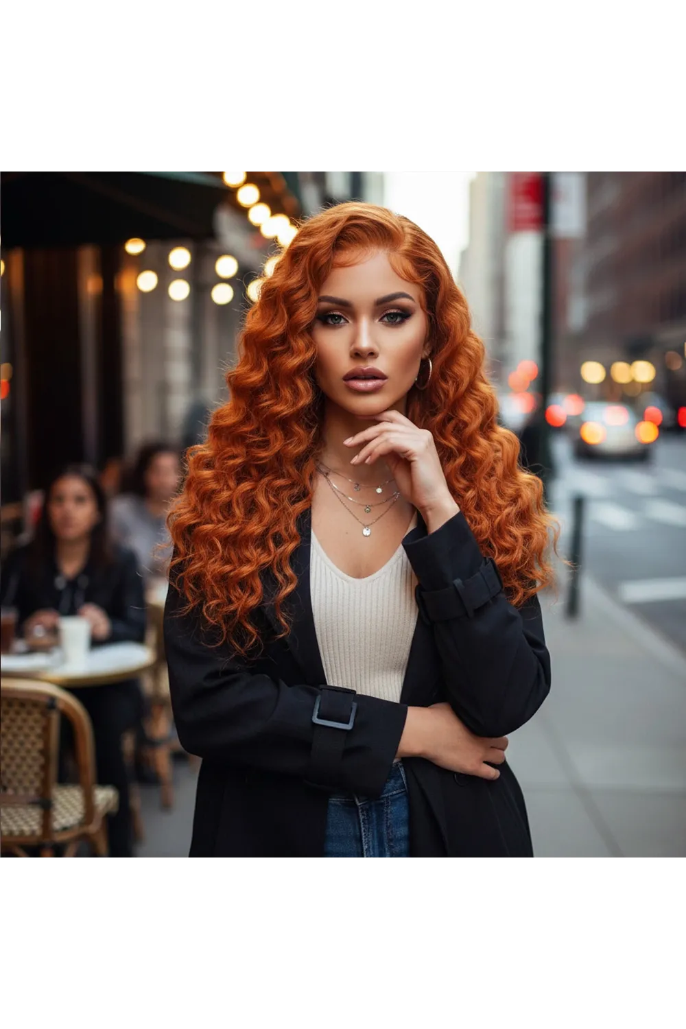 Gerçek Front Lace Tül Peruk - Yoğun Dalgalı - Bakır 70-75cm