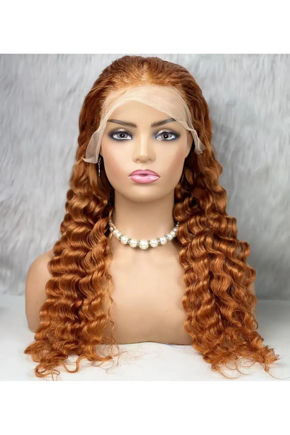 Gerçek Front Lace Tül Peruk - Yoğun Dalgalı - Bakır 70-75cm