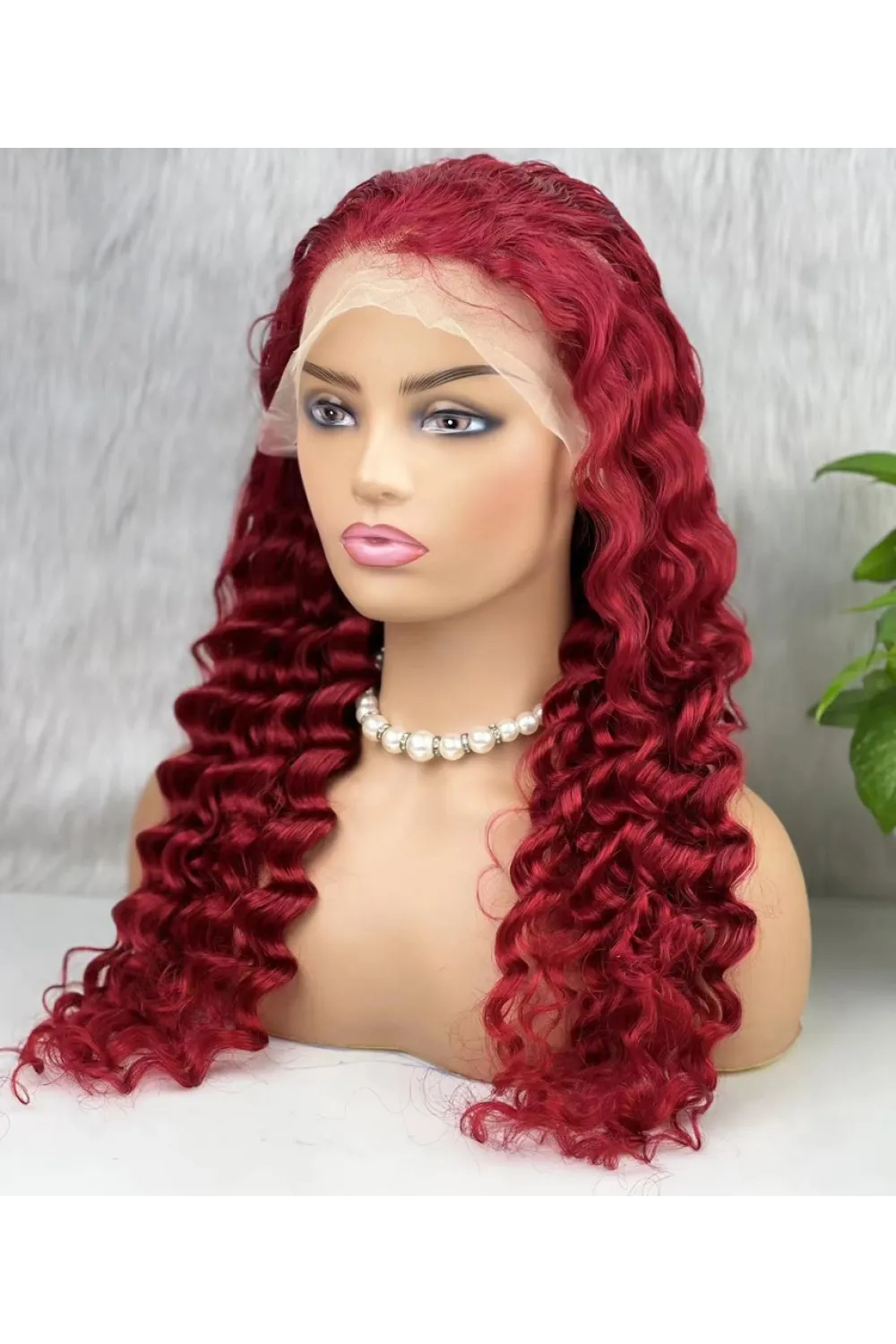 Gerçek Front Lace Tül Peruk - Yoğun Dalgalı - Kızıl 70-75cm