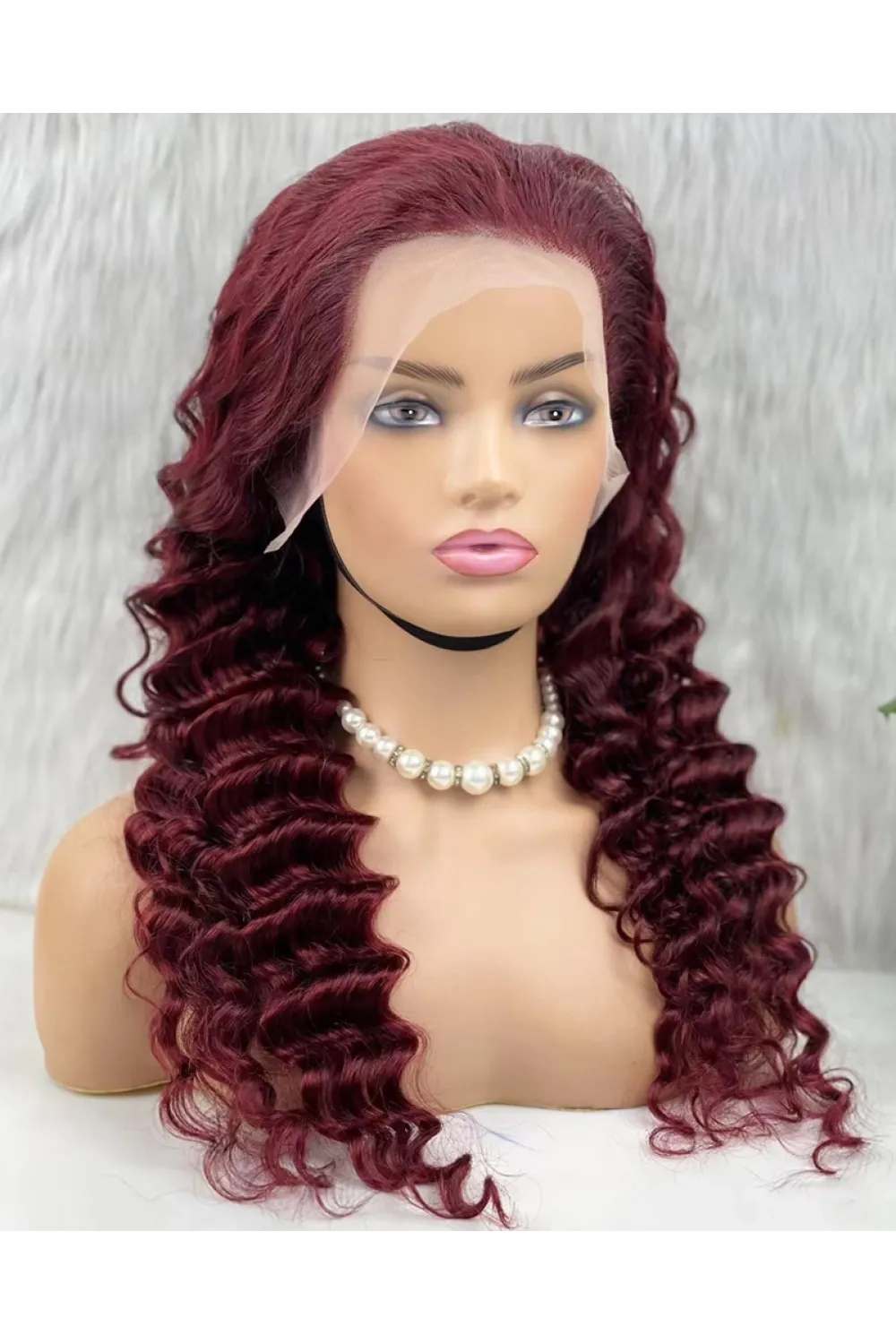 Gerçek Front Lace Tül Peruk - Yoğun Dalgalı - Koyu Kızıl 70-75cm