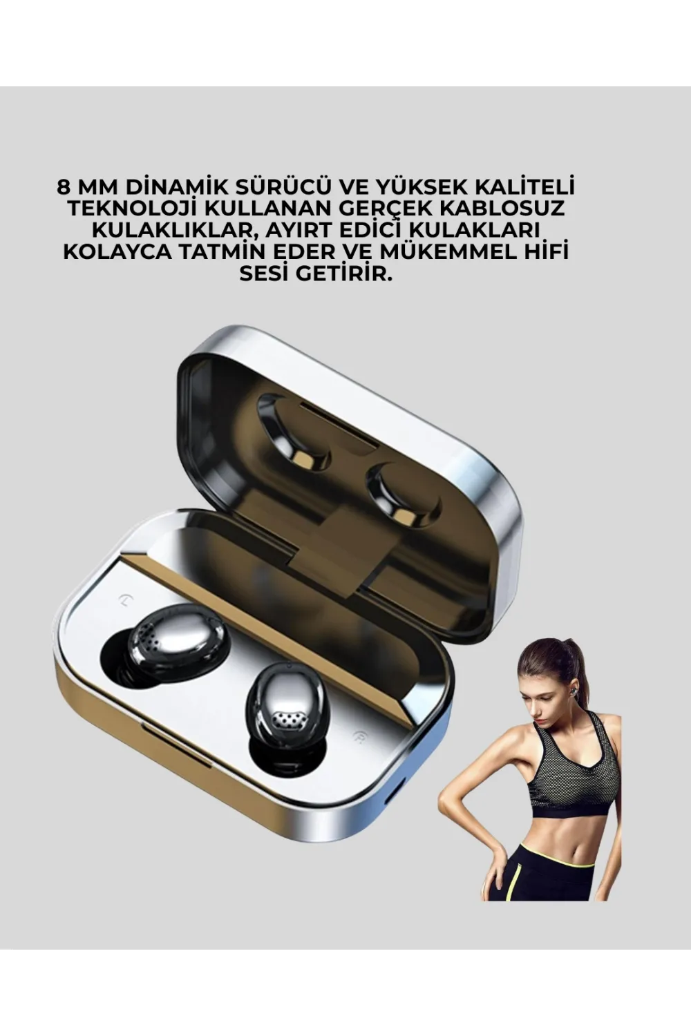 Gerçek Kablosuz Kulaklık – Bluetooth 5.0, Şarj Kutulu, Parmak İzi Kontrollü