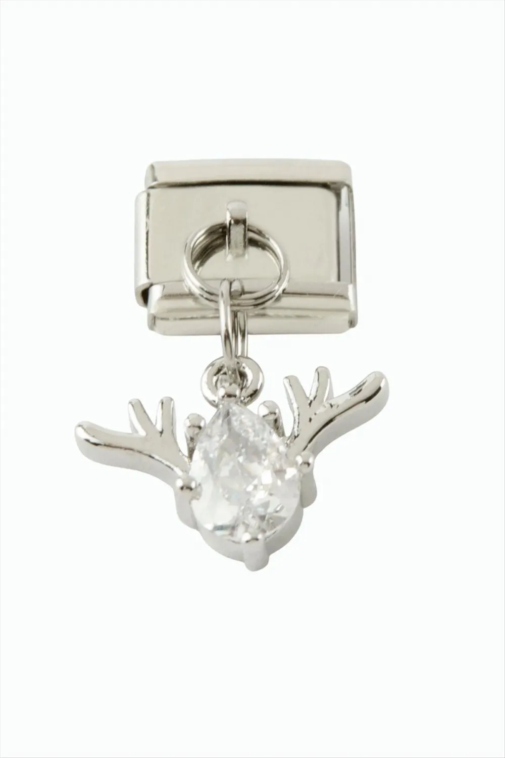 Geyik Zirkon Taşlı Sallatılı Çelik Charm