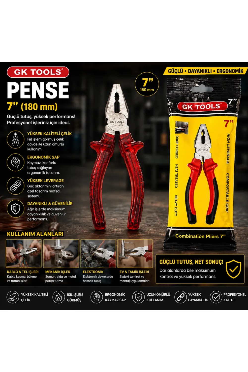 Gk Tools Kırmızı Ve Şeffaf 7 Saplı Pense 180 Mm IEG22RY